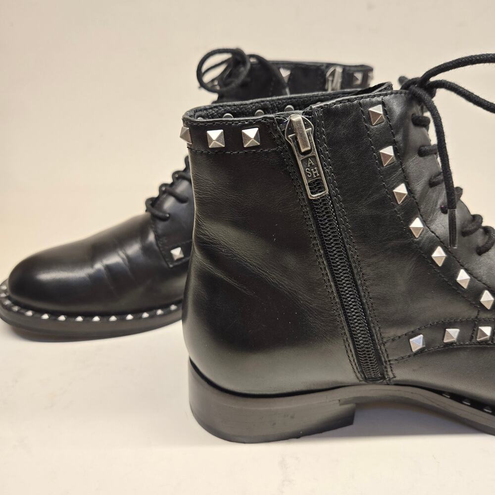 ASH Studded Leather WhyNot Combat Boots 38 Moto Punk Edgy Biker - Picture 2 of 13